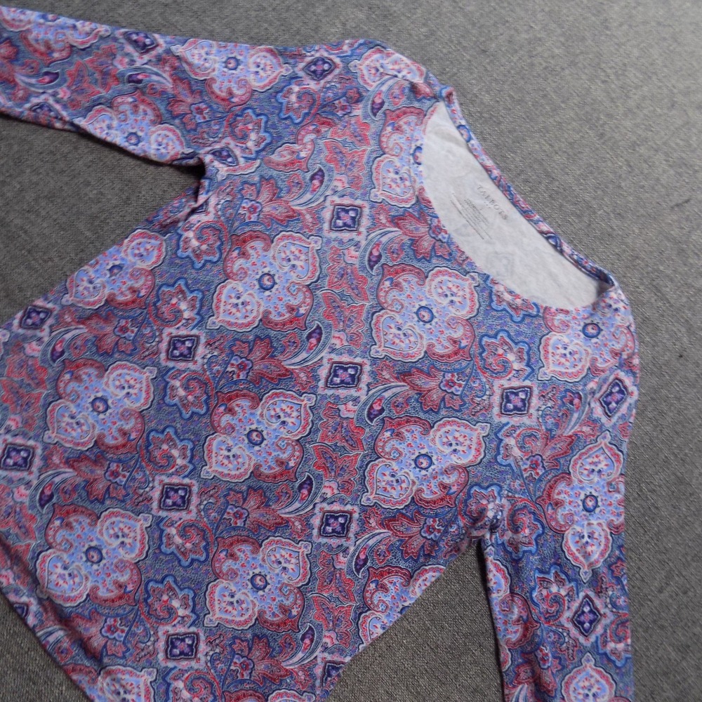 Talbots Paisley Medallion Top Womens Small Blue Red 3/4 Sleeve Excellent BOHO